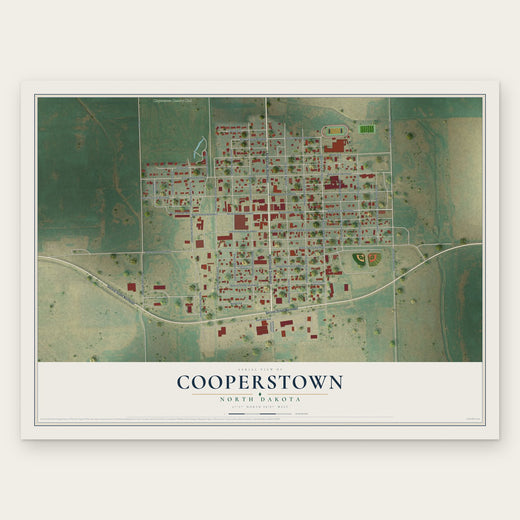 Cooperstown, North Dakota map print, the full design