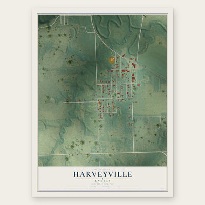 Harveyville, Kansas map print, the full design