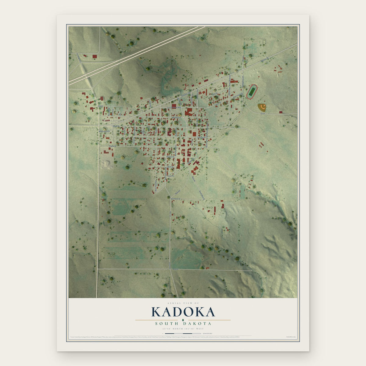 Kadoka, South Dakota map print, the full design