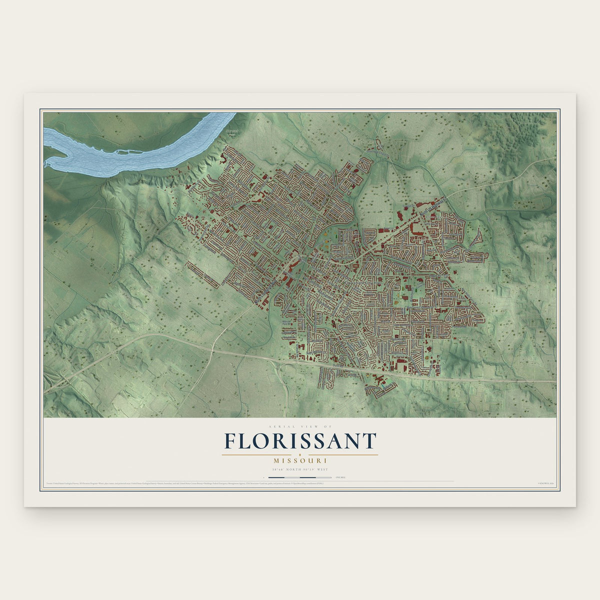 Florissant, Missouri map print, the full design