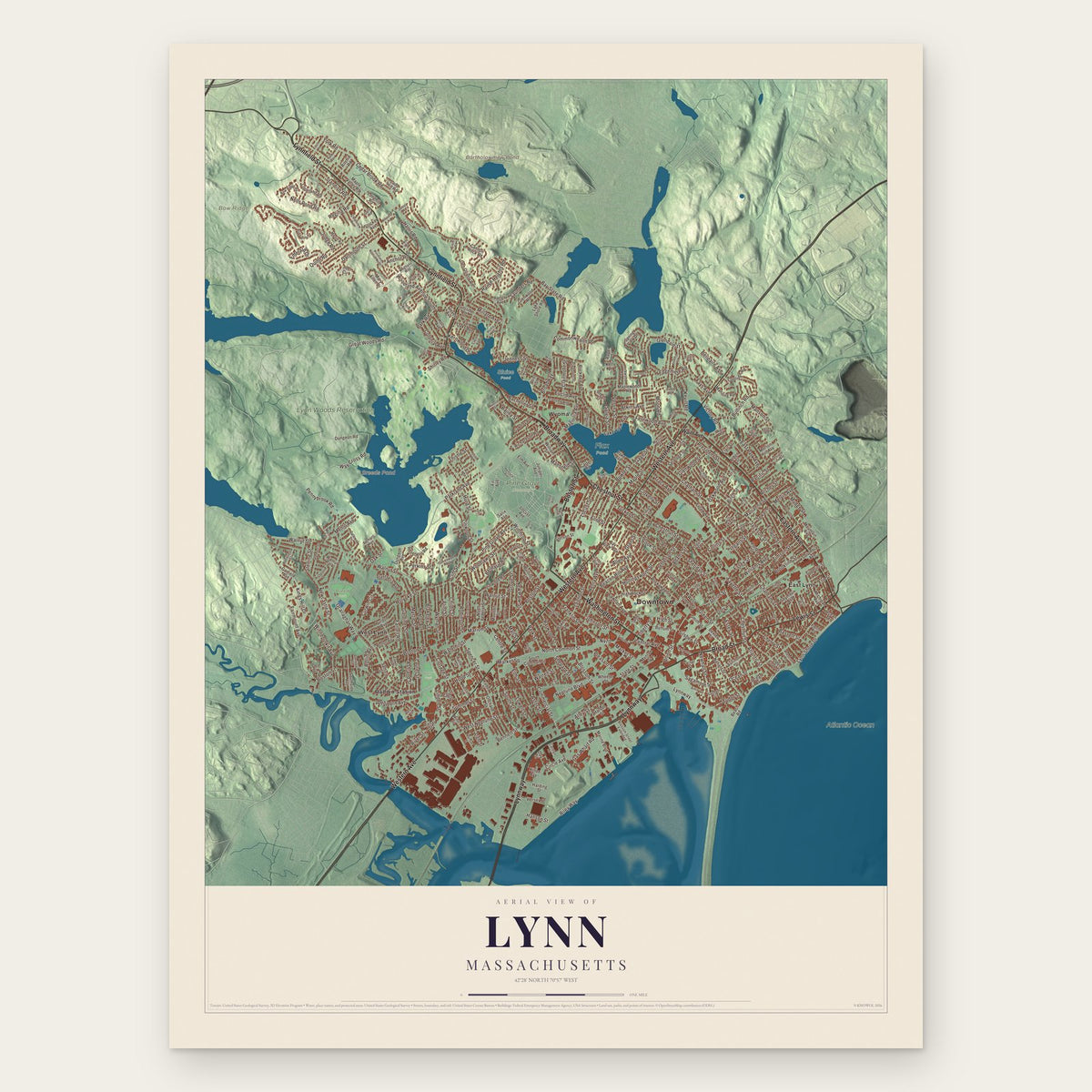 Lynn, Massachusetts map print, the full design