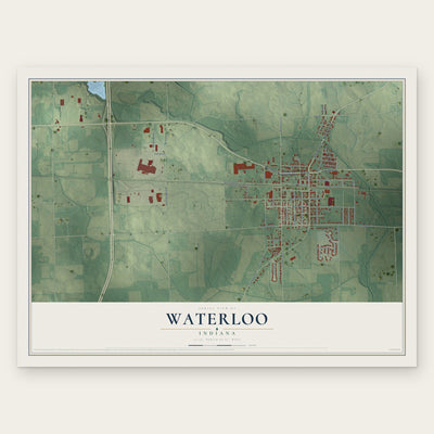 Waterloo, Indiana map print, the full design