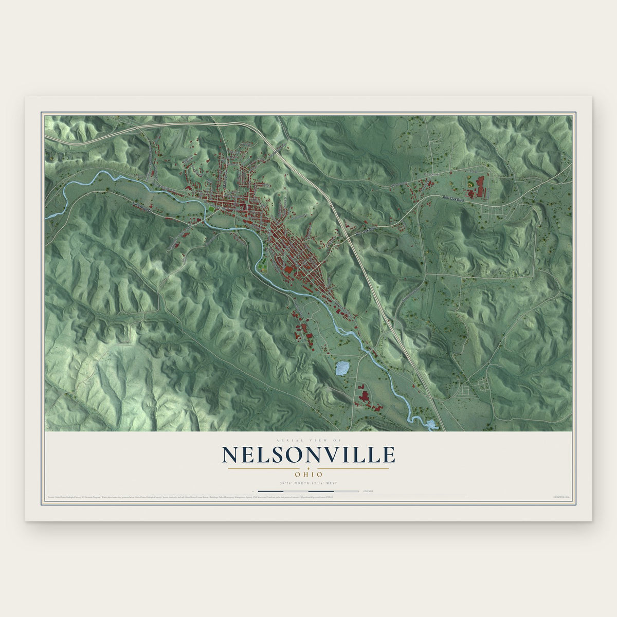 Nelsonville, Ohio map print, the full design