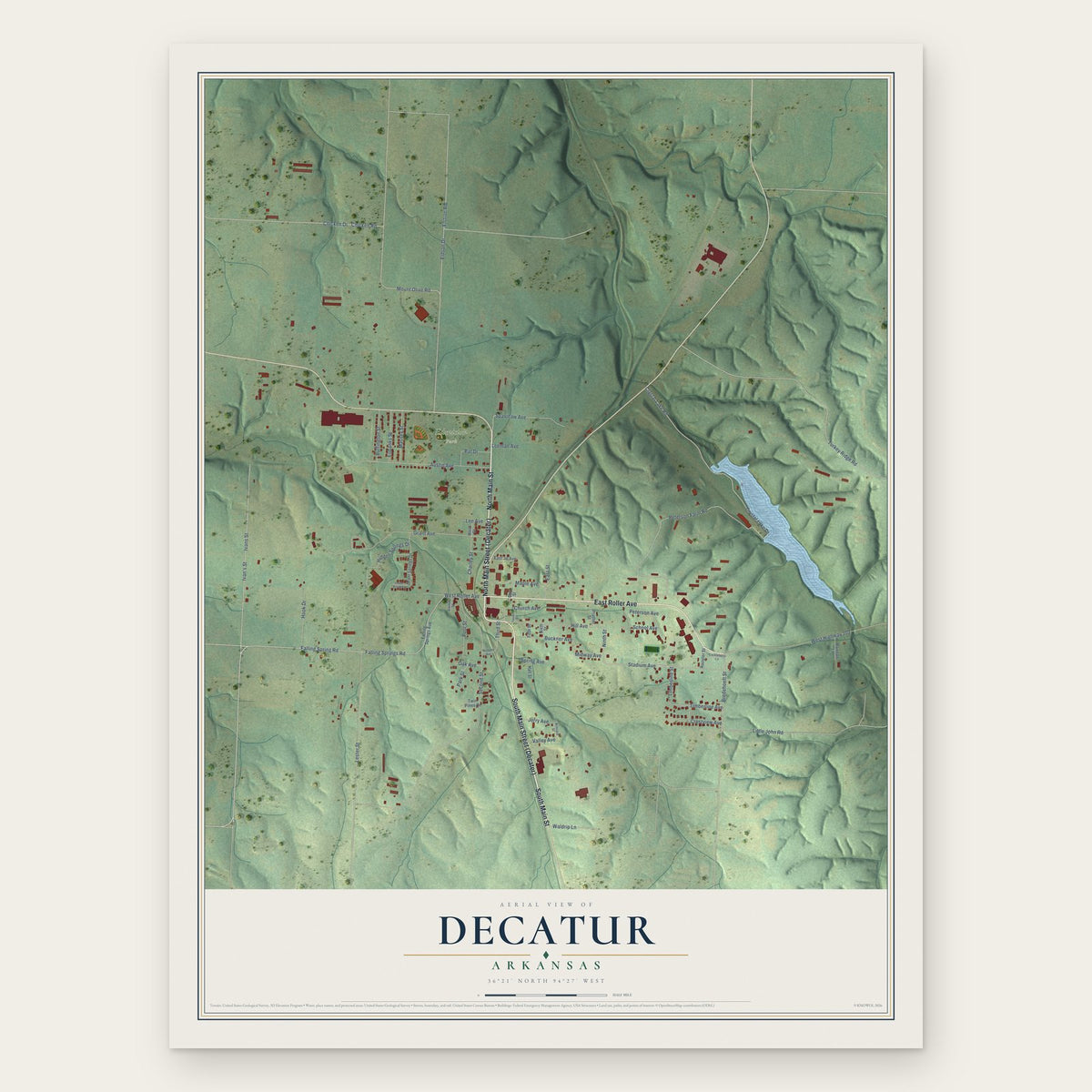 Decatur, Arkansas map print, the full design