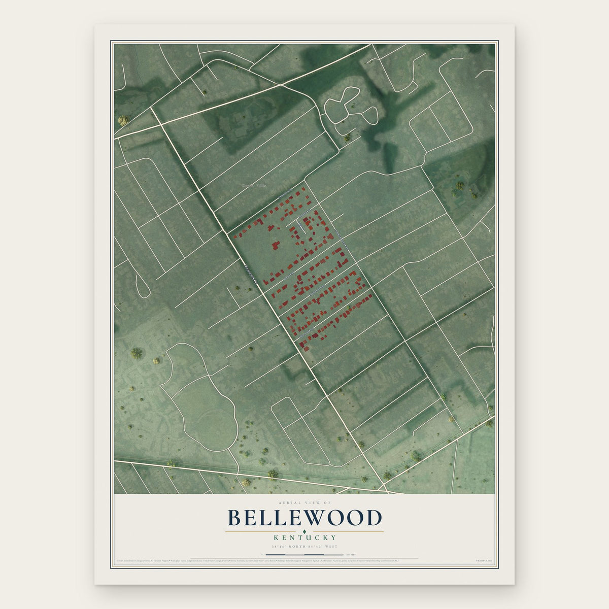 Bellewood, Kentucky map print, the full design