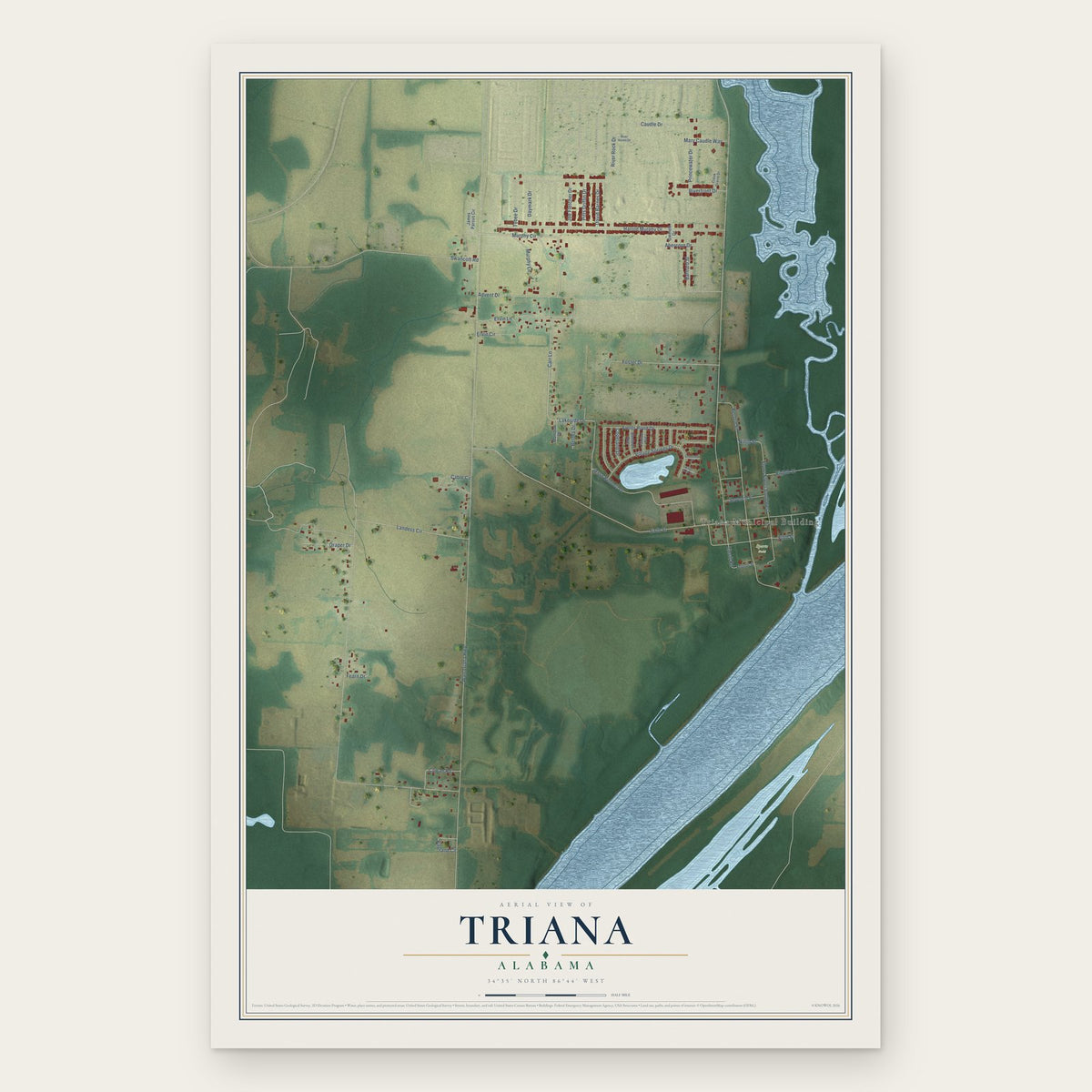 Triana, Alabama map print, the full design
