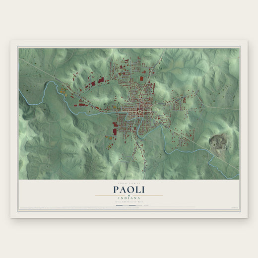 Paoli, Indiana map print, the full design