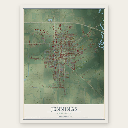 Jennings, Louisiana map print, the full design