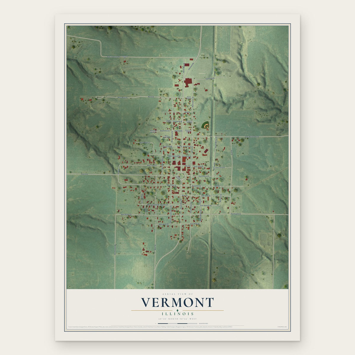 Vermont, Illinois map print, the full design