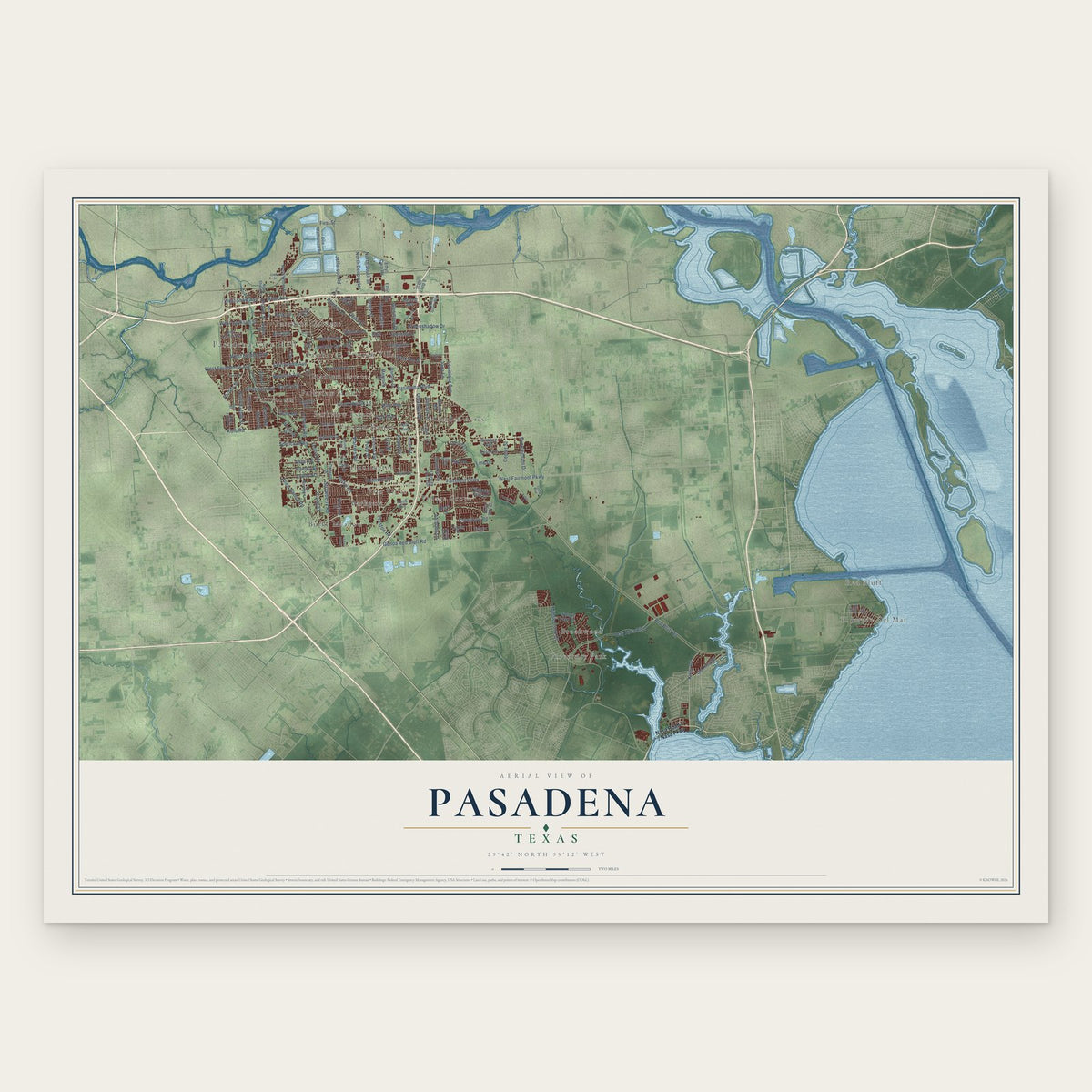 Pasadena, Texas map print, the full design