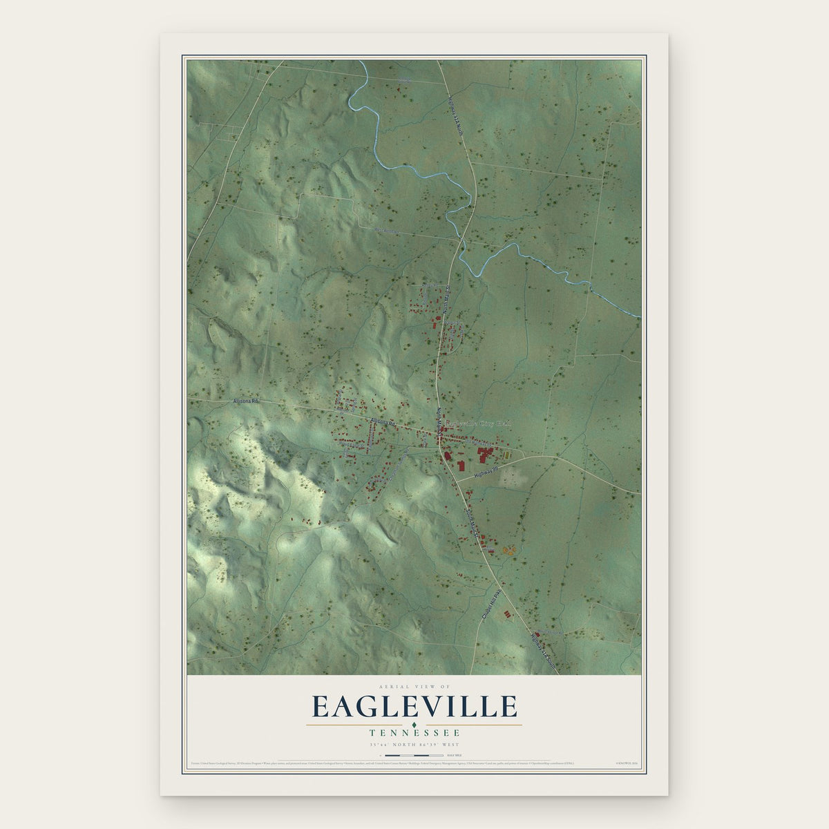 Eagleville, Tennessee map print, the full design