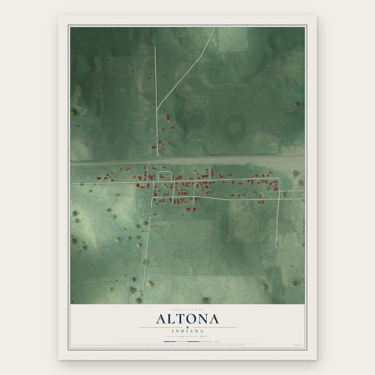 Altona, Indiana map print, the full design