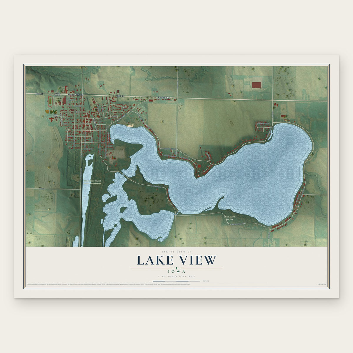 Lake View, Iowa map print, the full design