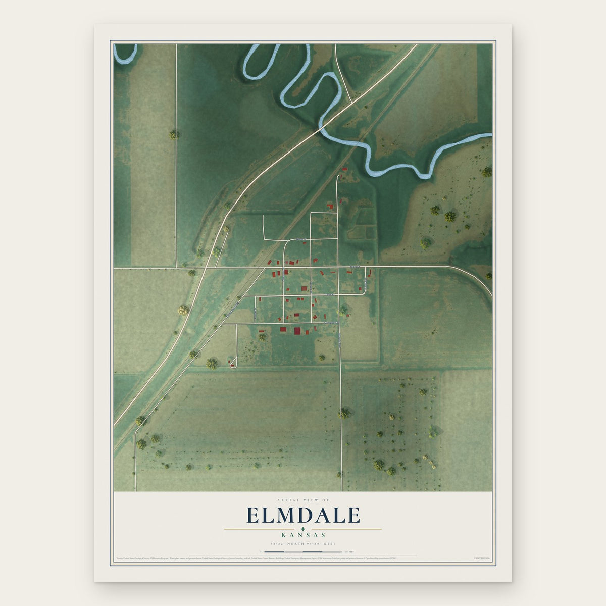 Elmdale, Kansas map print, the full design