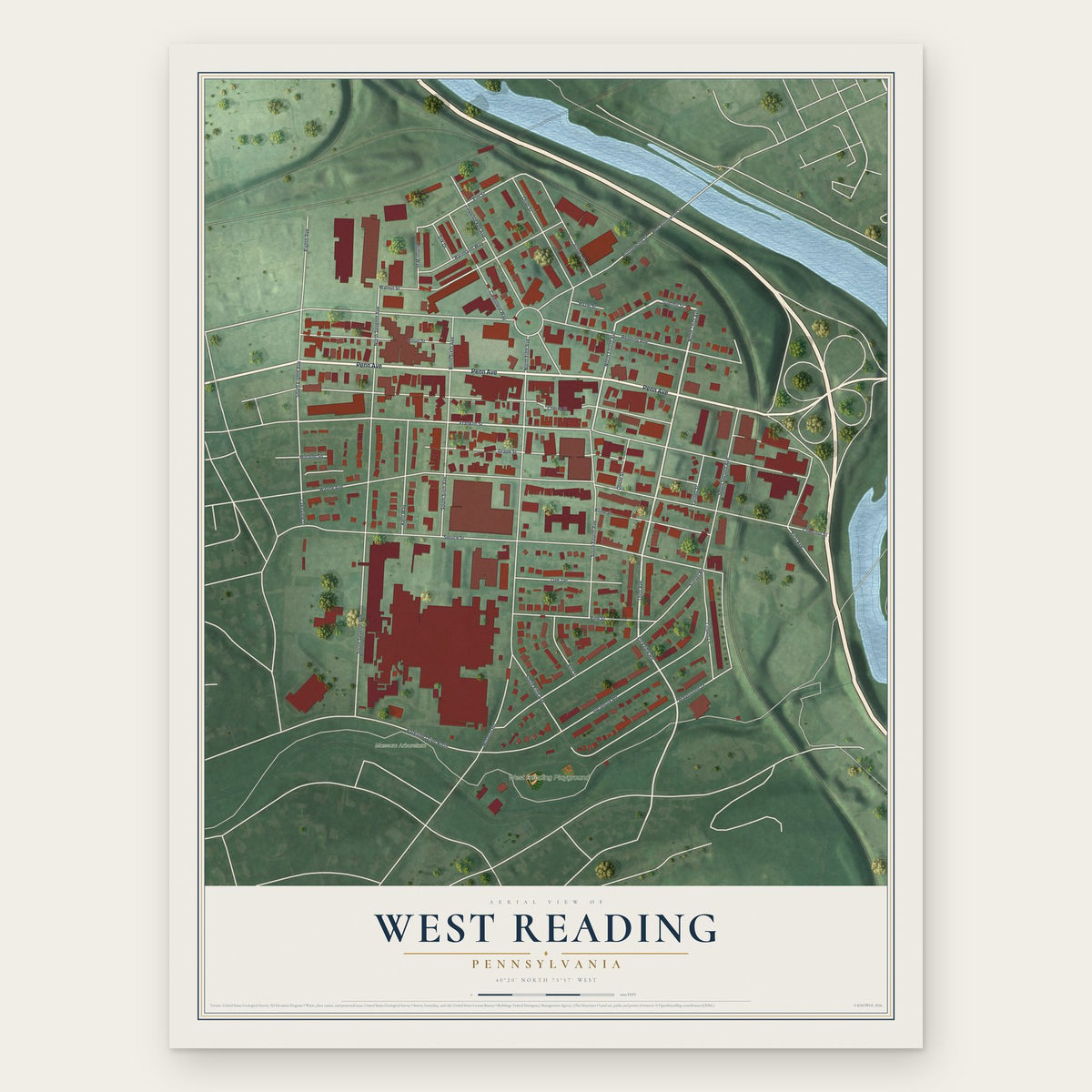 West Reading, Pennsylvania map print, the full design