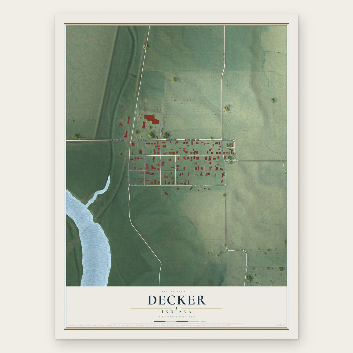 Decker, Indiana map print, the full design