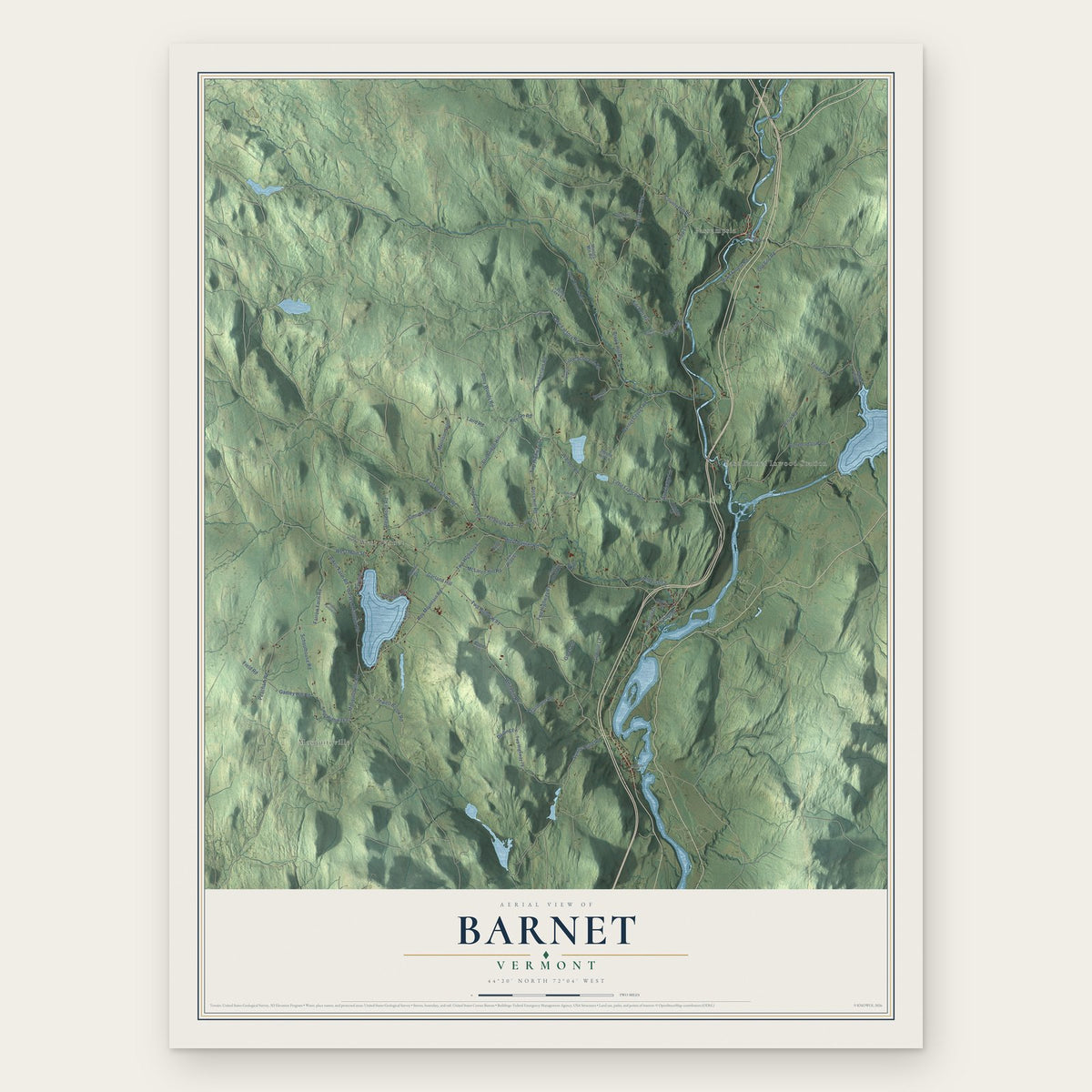 Barnet, Vermont map print, the full design