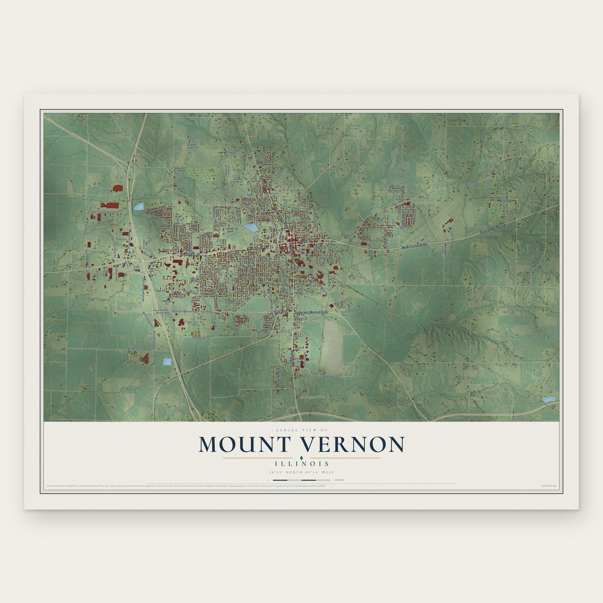 Mount Vernon, Illinois map print, the full design