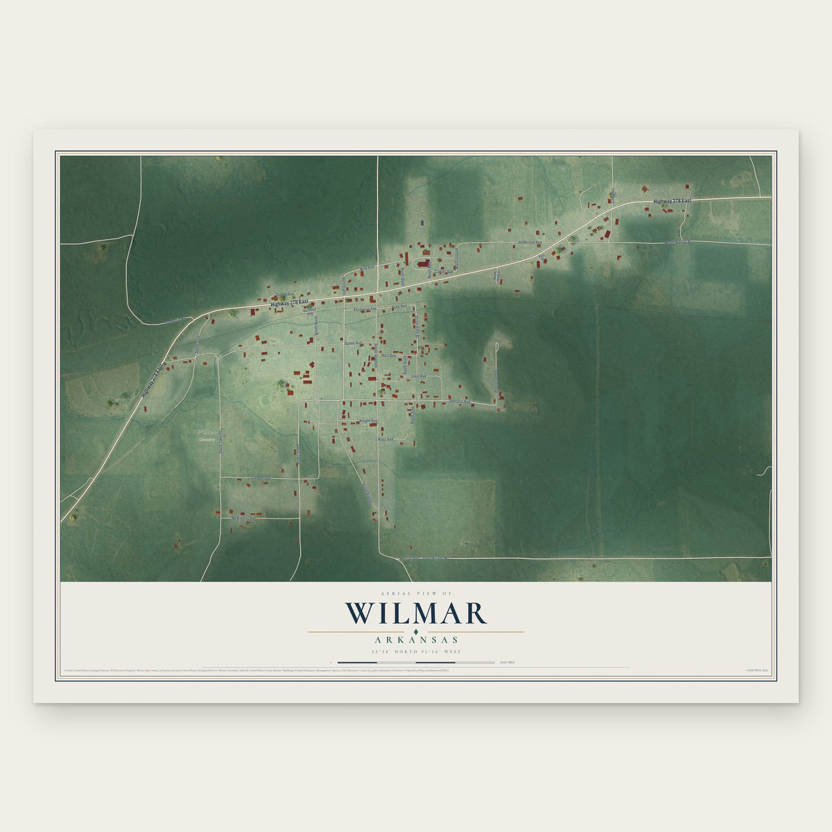Wilmar, Arkansas map print, the full design