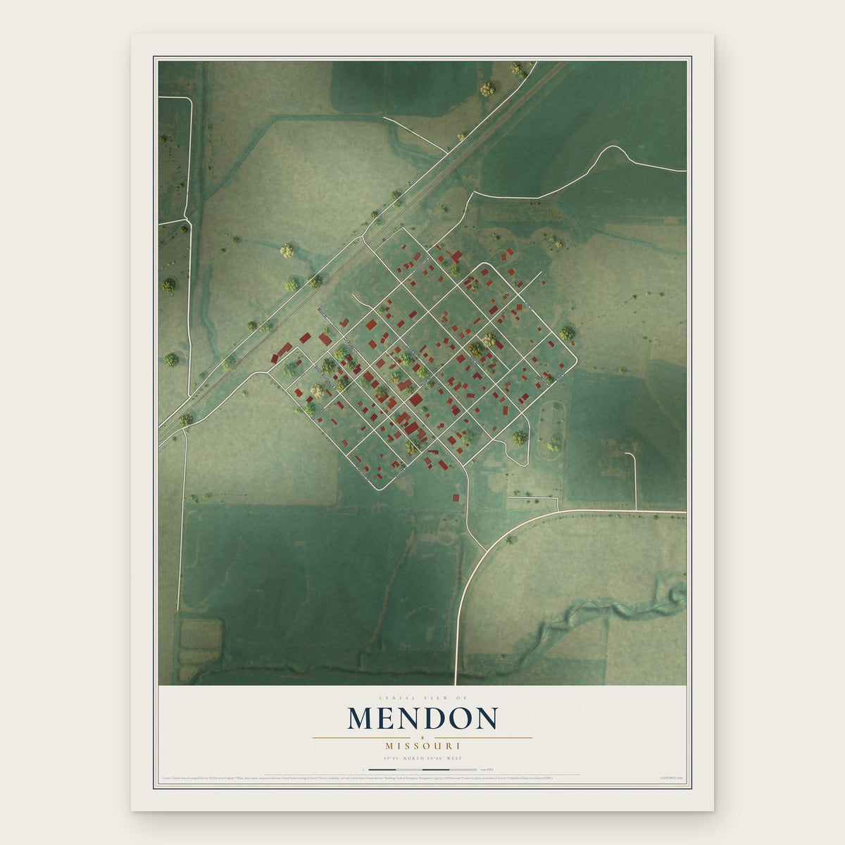 Mendon, Missouri map print, the full design