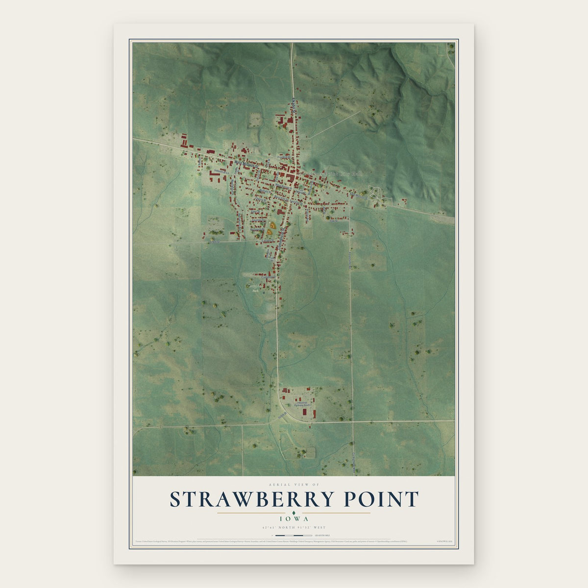 Strawberry Point, Iowa map print, the full design