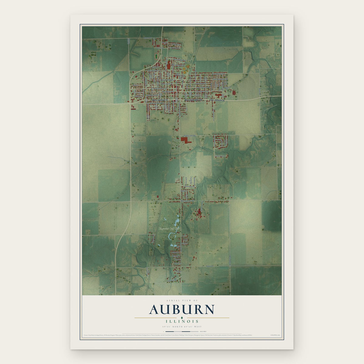 Auburn, Illinois map print, the full design