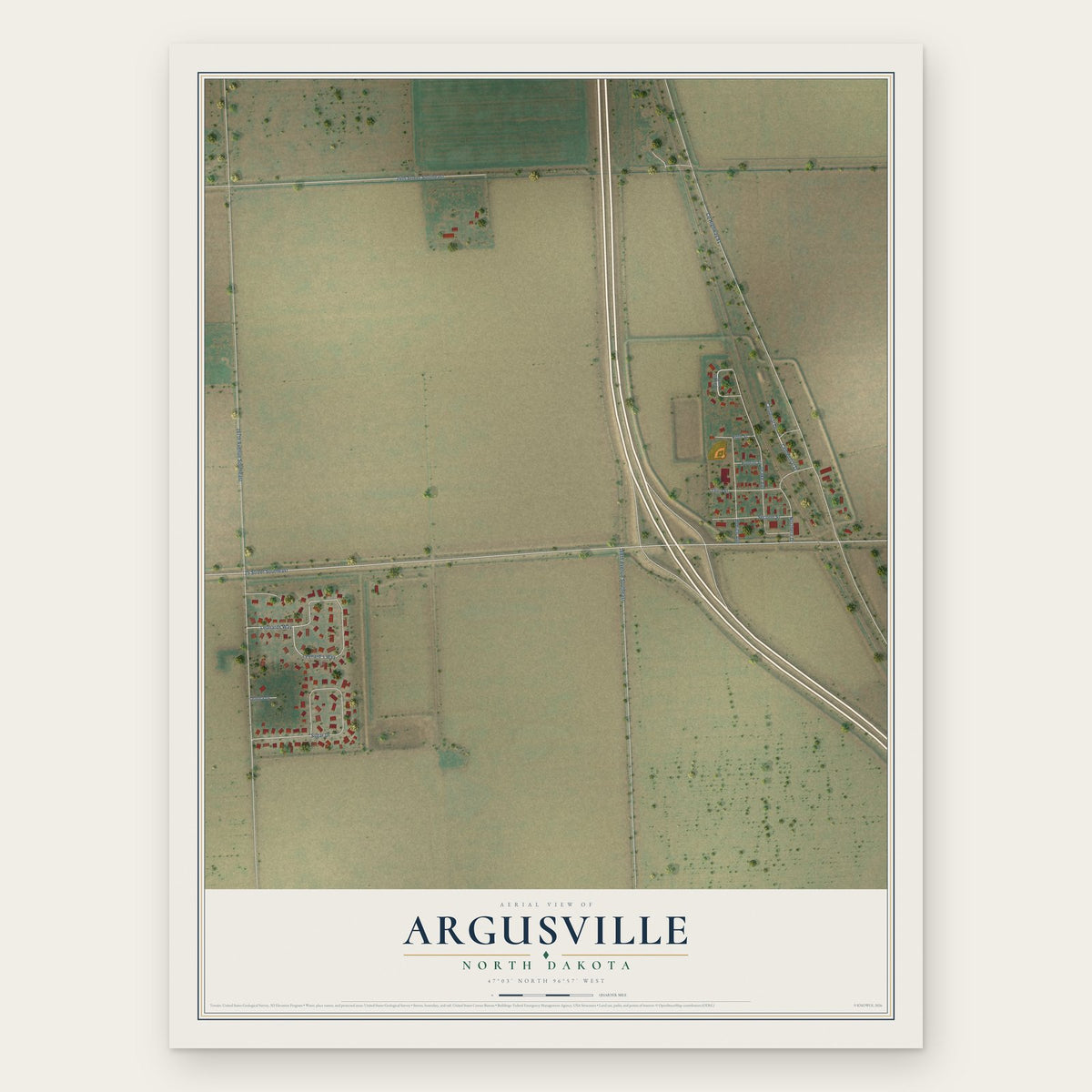Argusville, North Dakota map print, the full design