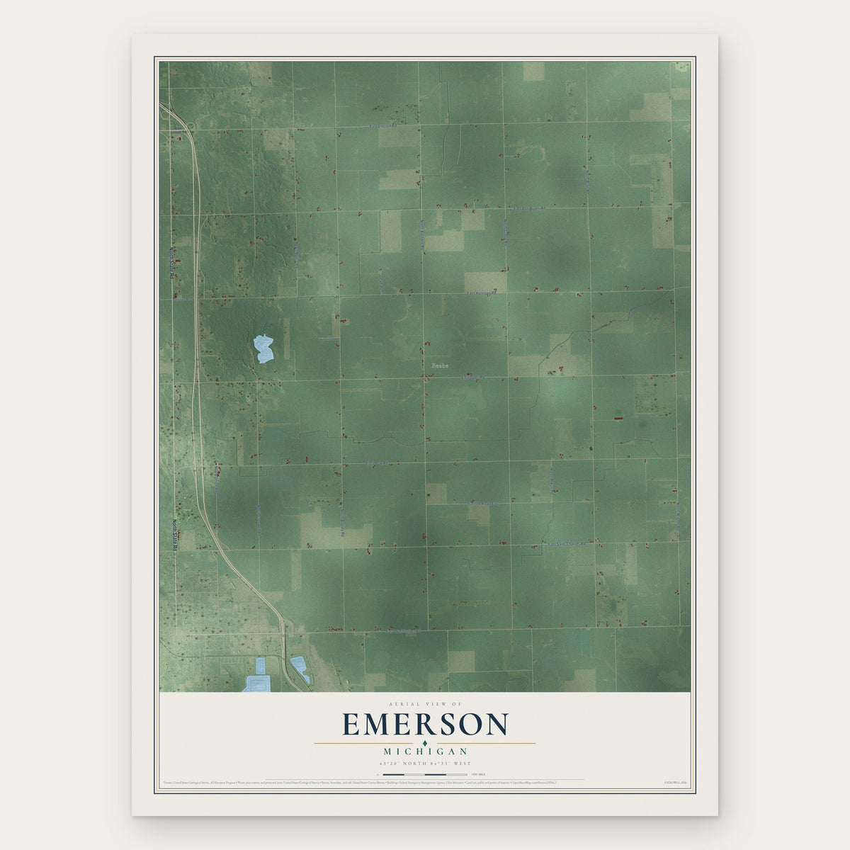 Emerson, Michigan map print, the full design