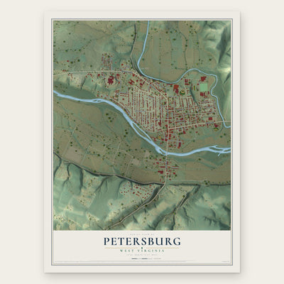 Petersburg, West Virginia map print, the full design