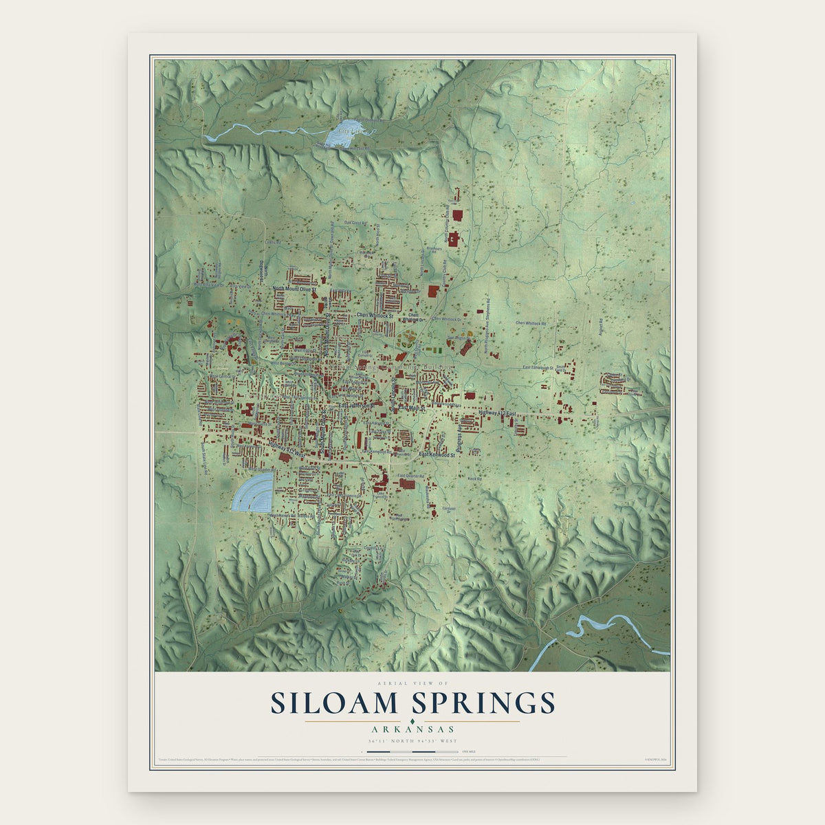 Siloam Springs, Arkansas map print, the full design