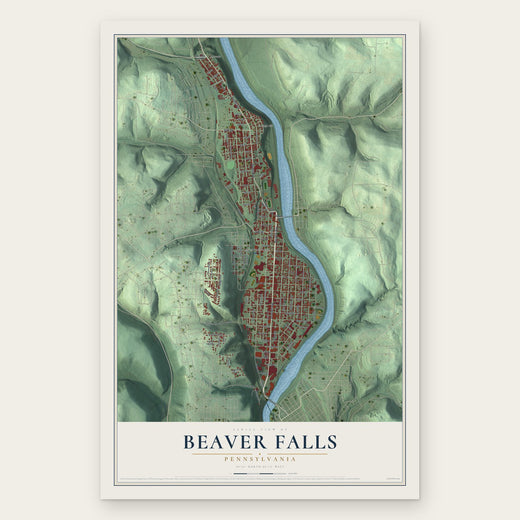 Beaver Falls, Pennsylvania map print, the full design