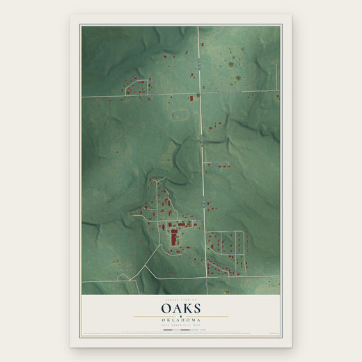 Oaks, Oklahoma map print, the full design