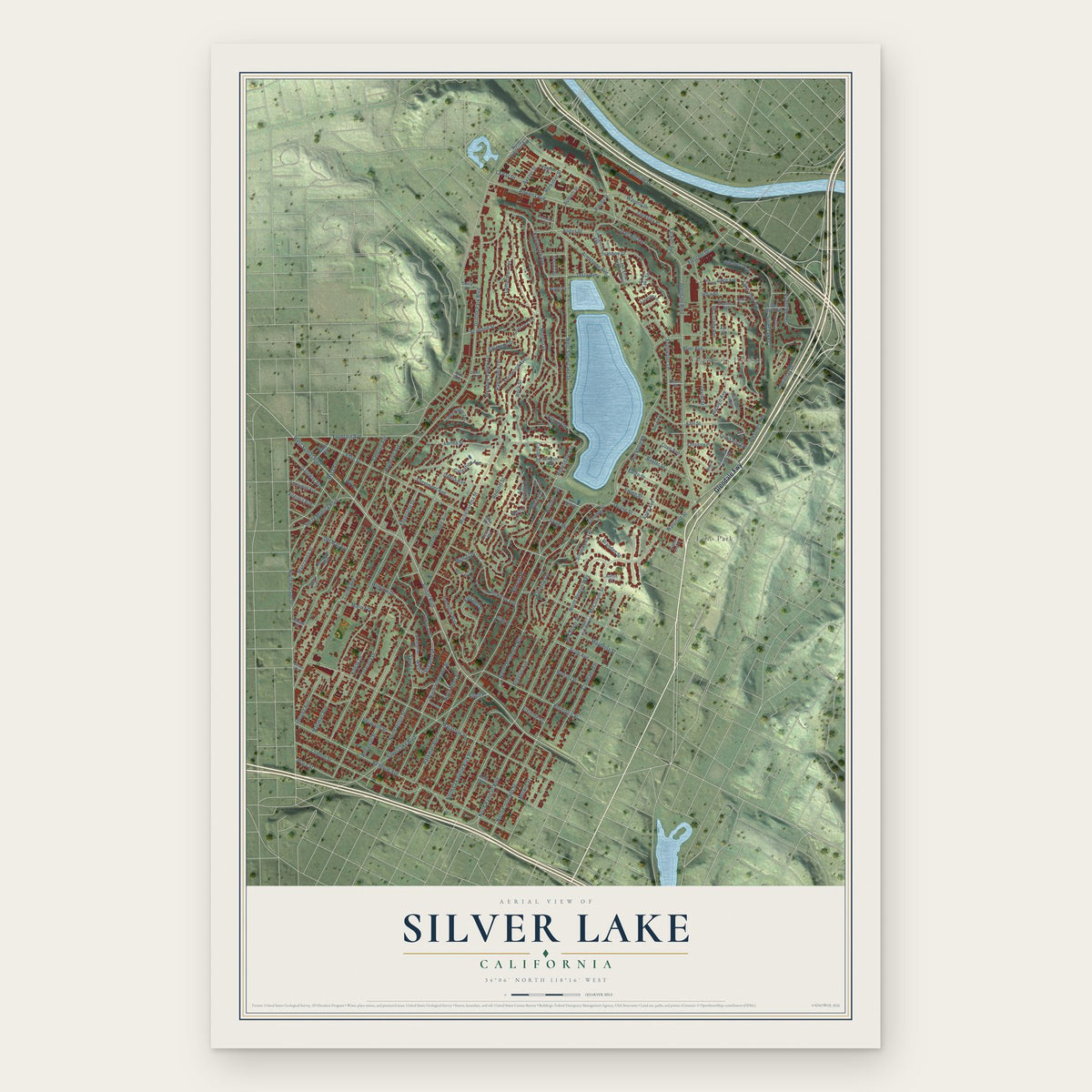 Silver Lake, California map print, the full design