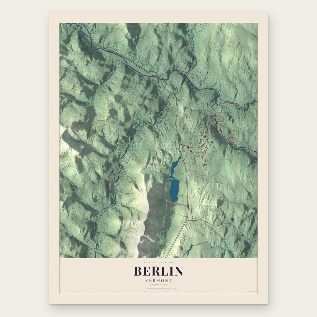 Berlin, Vermont map print, the full design