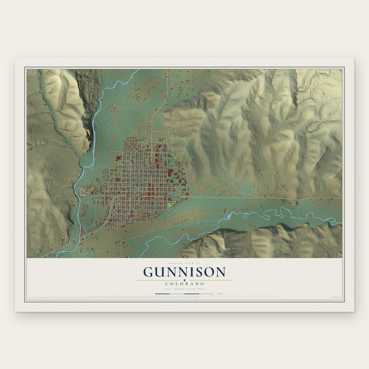 Gunnison, Colorado map print, the full design