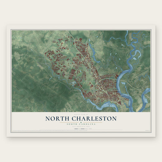 North Charleston, South Carolina map print, the full design