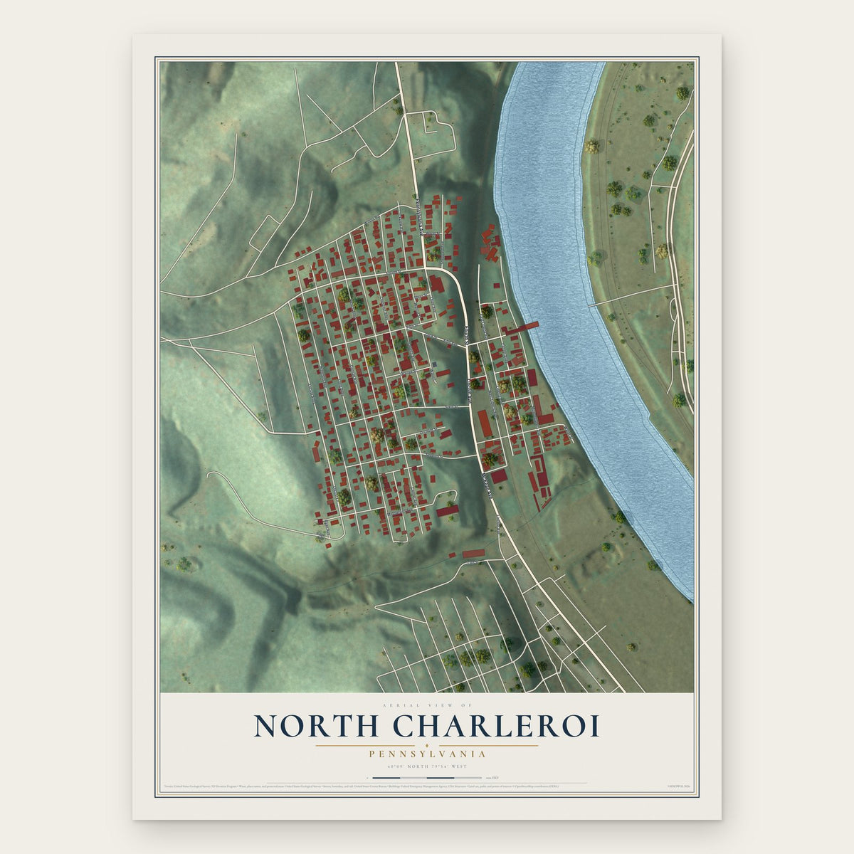 North Charleroi, Pennsylvania map print, the full design
