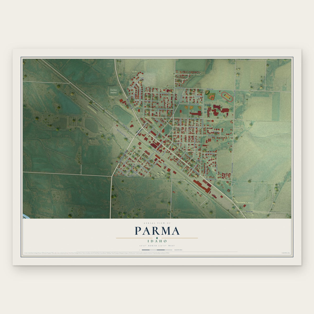 Parma, Idaho map print, the full design