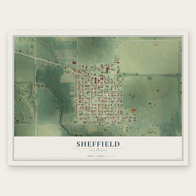 Sheffield, Illinois map print, the full design