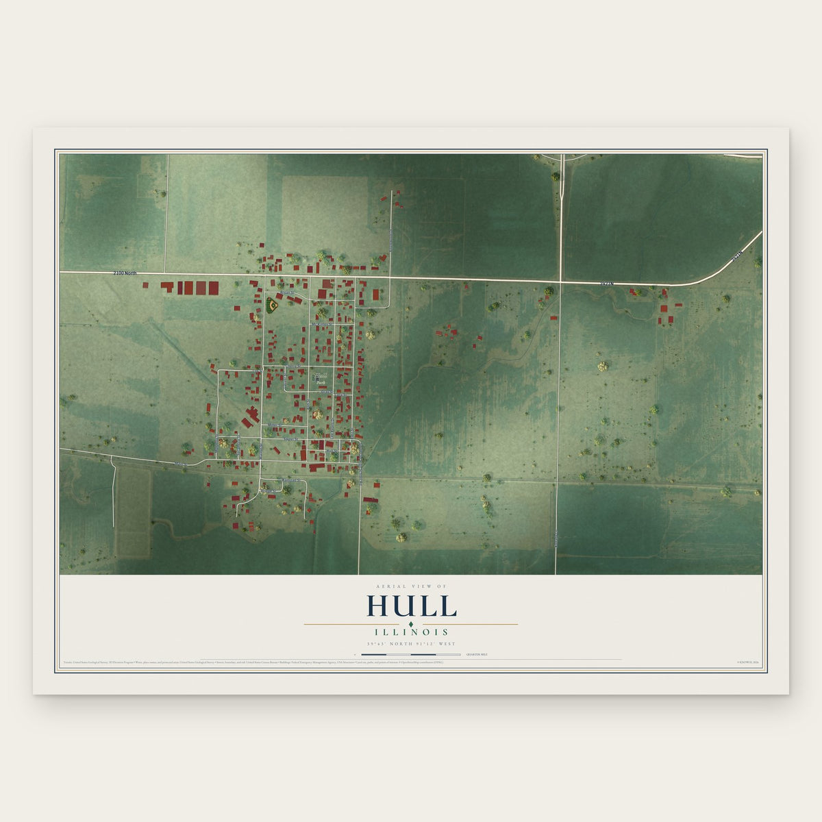 Hull, Illinois map print, the full design