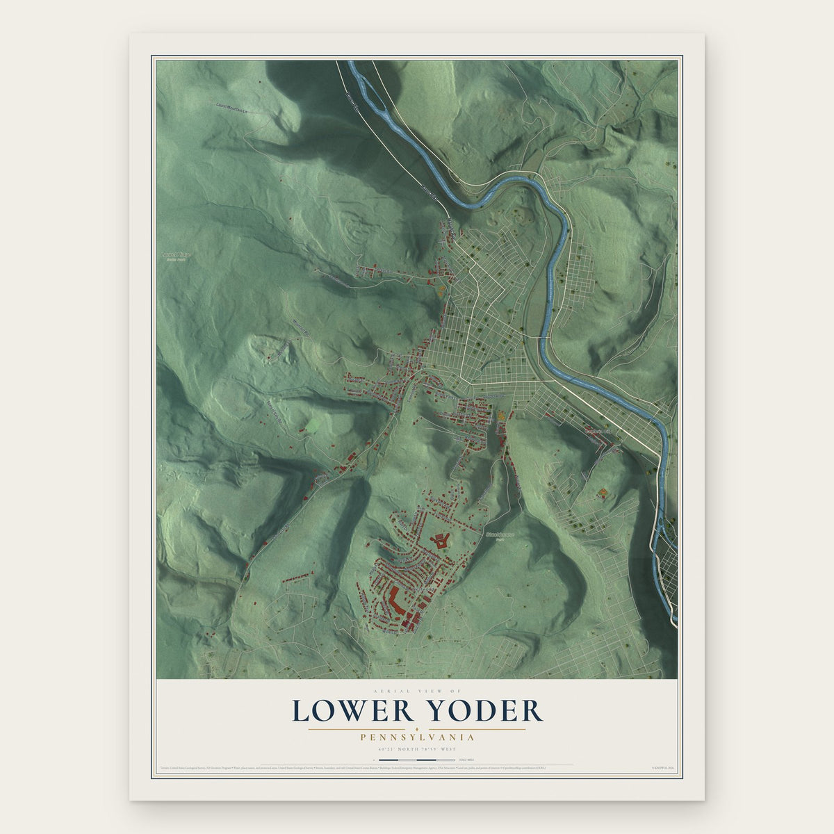 Lower Yoder, Pennsylvania map print, the full design