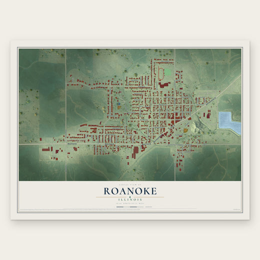 Roanoke, Illinois map print, the full design