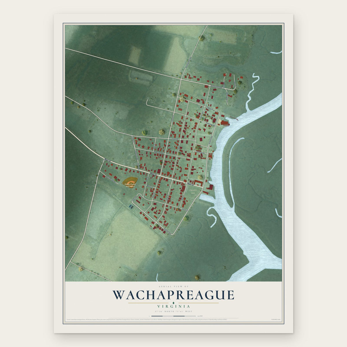 Wachapreague, Virginia map print, the full design