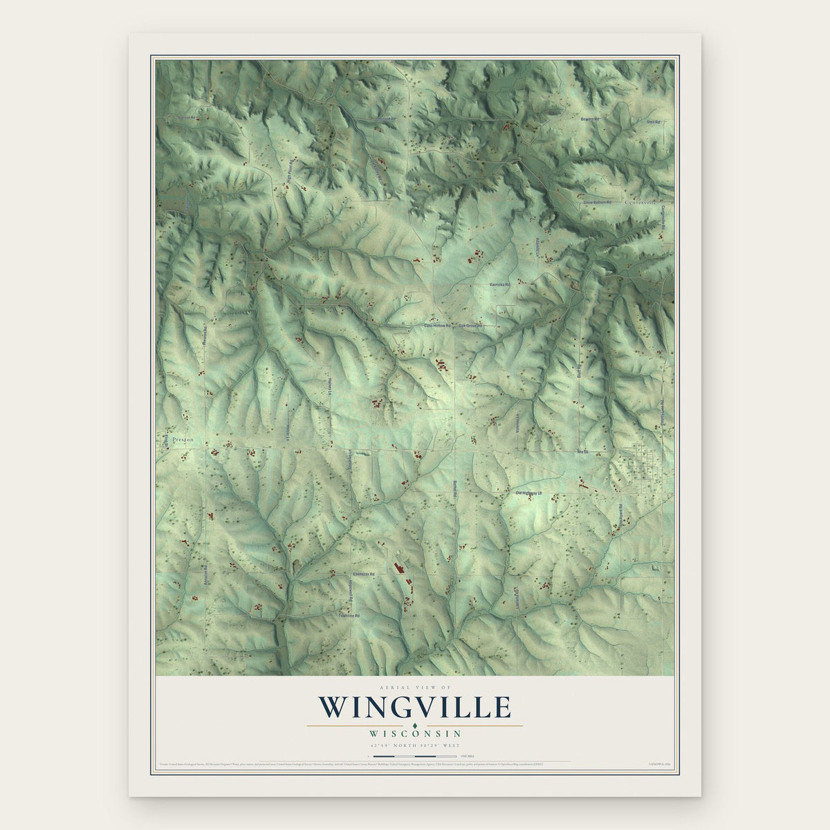 Wingville, Wisconsin map print, the full design