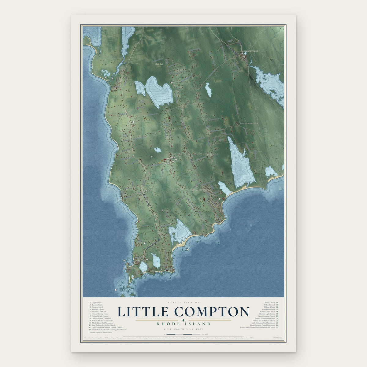Little Compton, Rhode Island map print, the full design
