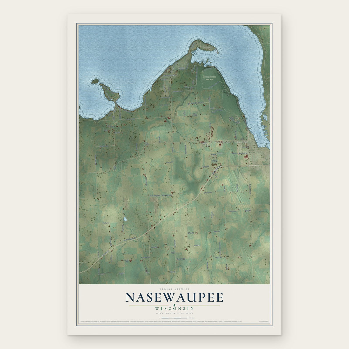 Nasewaupee, Wisconsin map print, the full design