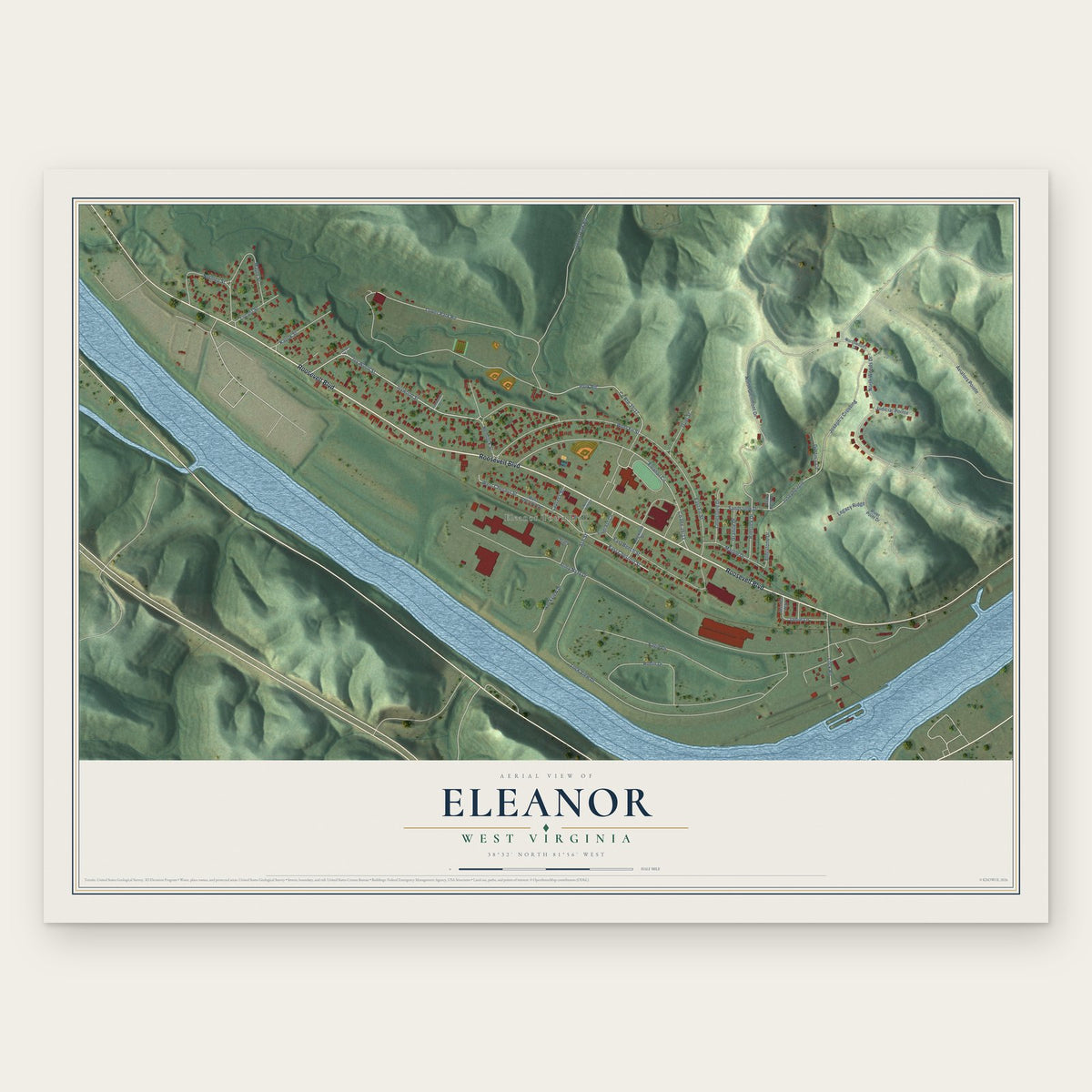 Eleanor, West Virginia map print, the full design