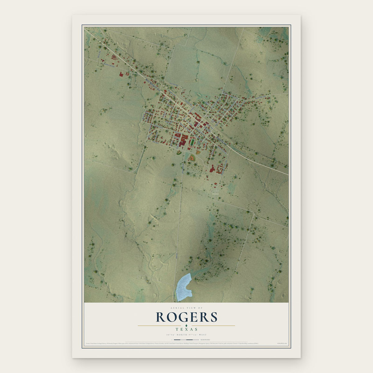 Rogers, Texas map print, the full design