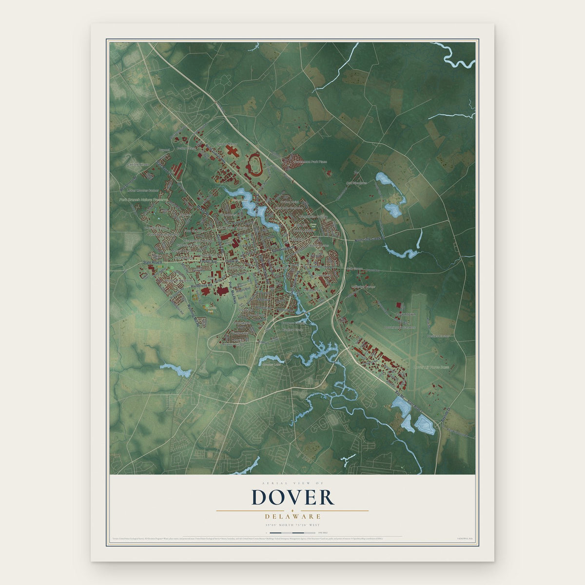 Dover, Delaware map print, the full design
