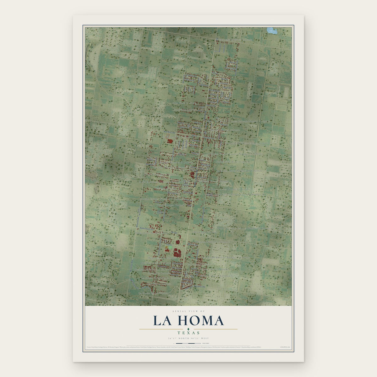 La Homa, Texas map print, the full design